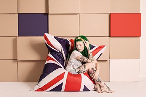 Union Jack Big Bag Bean Bag, XL Size, 100% Polyester Canvas Fabric, 100% Virgin Polystyrene Beads for Maximized Comfort, Spot Clean When Needed