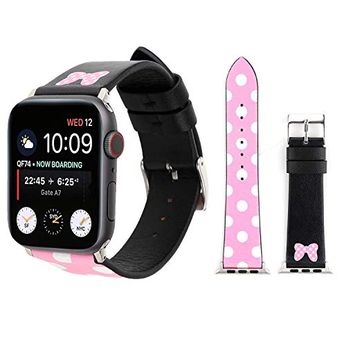 Sport Band for Apple Watch 38mm 42mm, iWatch Strap Replacement with Polka Dot Floral Print Leather Bracelet Wristband for Apple Watch Series 3ï¼Œ2ï¼Œ1, NIKE+, Hermes, Edition (Pink with bowtie, 42mm)