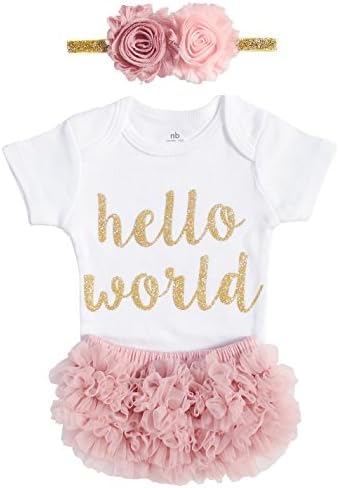 OoSweetCharlotteoO Newborn Baby Girl Coming Home Outfit Hello World Bodysuits 3pcs (Newborn)