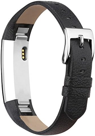 Frler for Fitbit Alta HR and Alta Leather Bands, Classic Premium Genuine Leather Soft Slim Replacement Wristband Vintage Strap Accessories with Metal Buckle Clasp (Black)