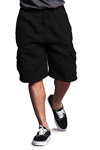 Victorious G-Style USA Men's Solid Fleece Cargo Shorts DFP1 - Black - 5X-Large