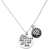 Sportybella Volleyball Necklace - Volleyball She Believed She Could So She Did Jewelry - Perfect Volleyball Gifts for Players