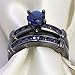 Couple Ring Bridal Set His Hers Black Gold Plated Blue CZ Stainless Steel Wedding Ring Band