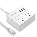 TESSAN Portable 2 Outlet Small Travel Power Strip with 3 USB Ports -Desktop Charging Station 5 Foot Extension Cord- Non Surge Protection Cruise Ship Approved -White