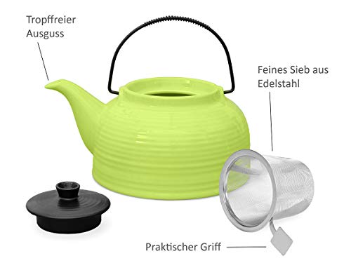 Teeservice âNellyâ. Moderne Teekanne 1,5 Liter in grün-schwarz aus hitzebeständiger Keramik mit Edelstahlfilter, 6 Teecups 120ml in grün-schwarz und Metall-Stövchen. – Bild 4