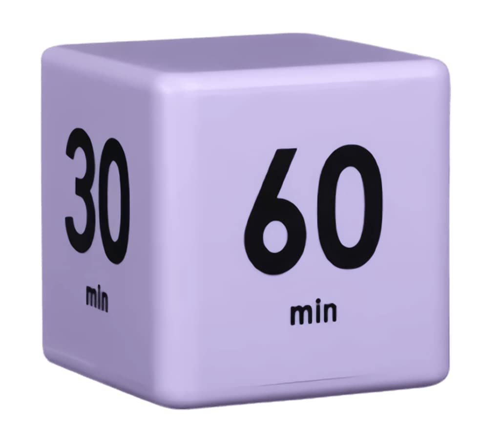 Kitchen Timer Cube, Kid Timer for Classroom Fitness, Desk for Studying Teaching Baking, Countdown Management Settings 15/20/30/60 Mins, Purple — image 1