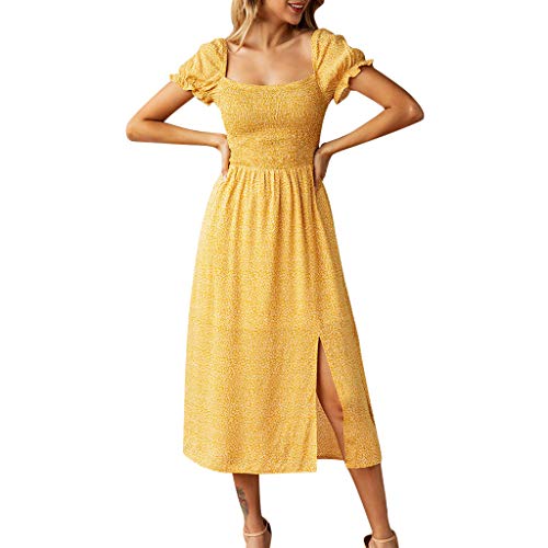 Witspace Women Summer Printing Ruffles Short Sleeve Dress Evening Party Dress