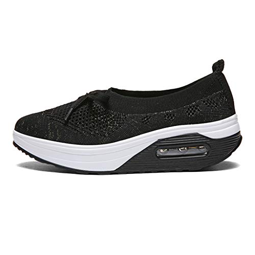 Emimarol Womens Walking Tennis Shoes Slip On Light Weight Mesh Platform Air Sneakers Black