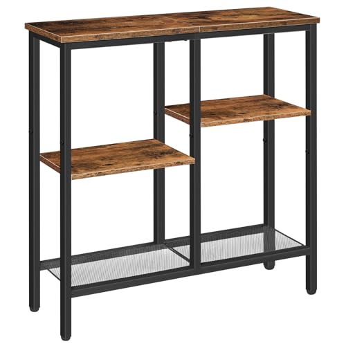 HOOBRO Narrow Console Table with Storage, 75cm Entryway Table with 4 Tier Storage Shelf, Industrial Hallway Table with Metal Frame, Sofa Table for Hallway, Living Room,Bedroom, Rustic Brown EBF79XG01