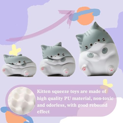 Cute Cat Stress Balls Squishy Toys, Foam Animal Shaped Stress Balls for Kids, Elastic Sensory Ball Party Favors, Comfort Items for Anxiety, Party Gift Basket Stuffers (Gray + Orange)