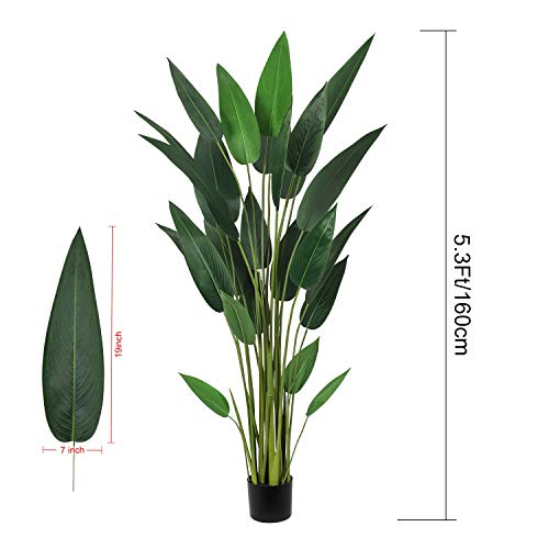 Artiflr 5.3Ft Artificial Bird of Paradise Plant Fake Tropical Palm Tree