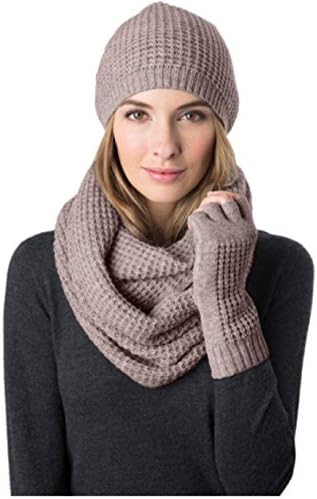 Celeste Women's Wool Cashmere Blend 3 Piece Set, Hat, Infinity Scarf &amp; Glove (Warm Taupe)