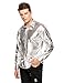 Coofandy Men's Metallic Shiny Nightclub Slim Fit Long Sleeve Button Down Party Shirts, Silver, Medium