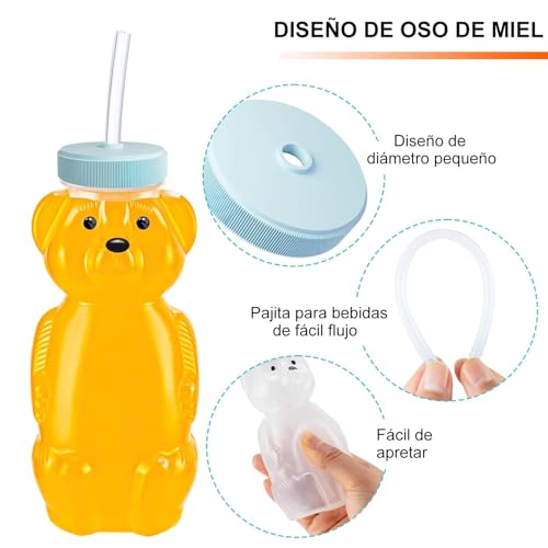 Vaso con popote para bebe 3 Piezas, vaso entrenador con popote, botellas en forma de oso, con cepillo para limpiar paja, grado alimenticio, sin BPA (Rosa + Púrpura + Azul)