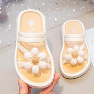 Girls Summer Non-Slip Flowers Soft Flat Sandals Princess Cute Breathable Kids Pool Beach Slippers Toddler, White
