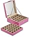 Glenor Co Earring Organizer - Classic 50 Section Jewelry Box/Case/Holder for Earrings, Rings, Necklaces, Jewelry, Cufflinks or Collections -2 Layer Small Compartments with Large Mirror - Pink