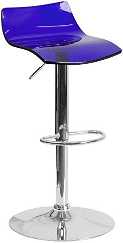 BBD Contemporary Transparent Blue Acrylic Adjustable Height Barstool with Chrome Base