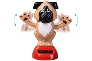 SURAKEY Puppy Doll Car Ornament Solar Dancing Ornament Figurine Shaking Solar Car Dashboard Sculpture Doll Toy Decor Statues for Car Home Offices Vehicle Interior Decoration (Black Brown)