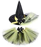 Tutu Dreams Witch Costume for Toddler Girls Wizard Green Tutu Outfit Halloween Carnival Party (Yellow-Black, Small (2-4T))