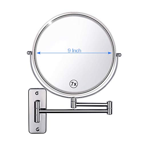 Gospire Upgraded 9-Inch Enlarged Wall Mount Makeup Mirror with 7X Magnification Double-Sided Swivel Mirrorï¼ŒPolished Chrome Finished