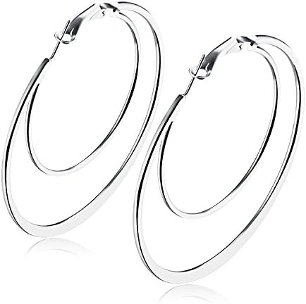 Roliza 18k Gold Plated Flat Double Circles Polished Hoop Earrings For Women Girls Fashion Jewelry (4 Sizes)