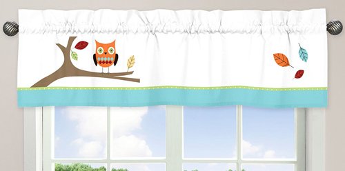 Turquoise and Lime Hooty Owl Window Valance