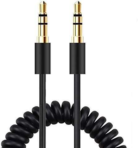 3.5mm Male To Male Jack 4 Pole Extension Aux Audio Coiled Spiral Spring Cable (10Ft)