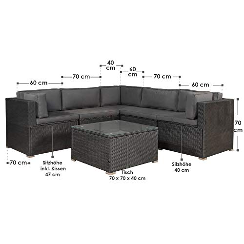 Juskys Polyrattan Gartenmöbel-Set Nassau wetterfest - Lounge mit Ecksofa, Tisch & Auflagen - Gartenlounge für 5 Personen - Sitzgruppe Schwarz-Grau – Bild 3
