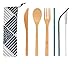 UPTRUST 2 Set Bamboo Cutlery Set Bamboo travel Utensils reusable bamboo utensils with case, 7.8 Inches Bamboo Knife, Fork, Spoon, 3 colors Metal Straw Portable Travel Set (Rainbow Straw)