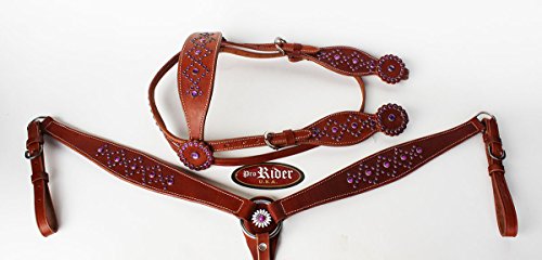 Horse Show Tack Bridle Western Leather Headstall Breast Collar Purple 8361