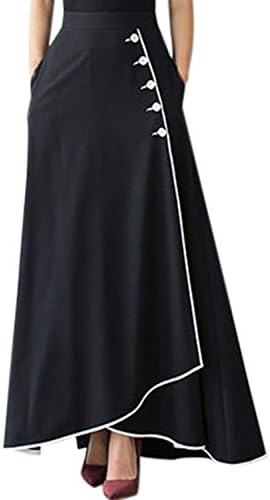 LOSRLY Women Retro High Waist Front Buttons A Line Swing Maxi Long Skirt Ankle Length