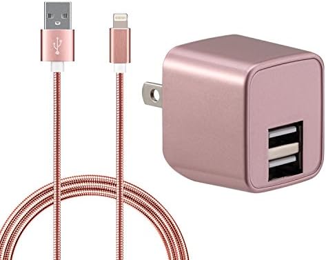 iPhone Charger - - "Moonwalk Aluminum Sheath" Series - Rose Gold: (2 Pack ) Wall Charger (1) + Cable 1m (1)