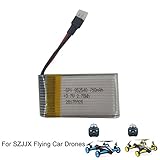 SZJJX Rechargeable Battery 3.7V 750mAh for SZJJX Air-Ground Quadcopter RC Drone 6-Axis Gyro Flying Car 2.4Ghz 6CH Land/Sky 2 Modes Helicopter 2 in 1 Toy SJ23
