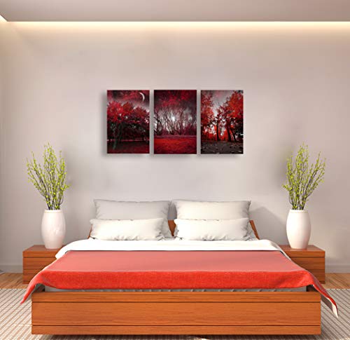 Cao Gen Decor Art-AH40334 Canvas Prints 3 Panels Framed Wall Art Red Trees Paintings Printed Picture - //coolthings.us