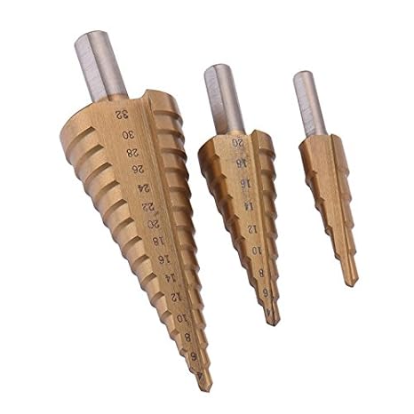 Generic 2016 3pcs HSS Hex Shank Step Cone Drill Bit Set Triangle Shank Titanium Coated Hole Cutter Cut Tool