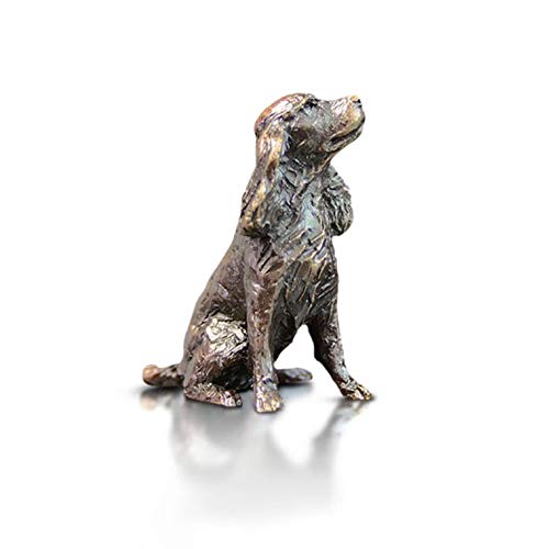 2077 Spaniel Butler and Peach Solid Bronze Miniature Sculpture Figure - 3.5 x 3.5 x 2.5 cm