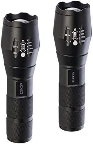 MOEEZE Tactical Led Flashlight Cree XM-L2 Portable 5 Modes Zoomable Water Resistant Camping Torch High-Powered Handheld Flashlight (2pcs)
