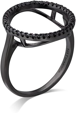 Black Karma Open Circle Ring Round Cubic Zirconia Ring Sterling Silver (6)