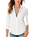 Sexymee Womens Long Sleeve Simple Button Down Shirt, White, Medium