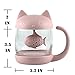 8.5oz Cute Cat Teacup With Fish Filter and Lid, Lovely Glass Pink Cup Suit For Milk, Juice, Tea, Nice Christmas/Birthday Gift