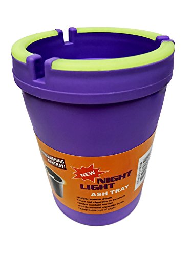 MeowInc. Small and Large Color Variations Glow-Top Night Light Glow in the Dark Ashtray with Lid for Car Cupholder Butt Bucket with Lid (Small, Purple)