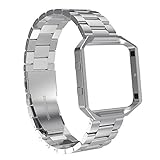 For Fitbit Blaze Band Small/Large, PUGO TOP Stainless Steel Replacement Strap Wristband with Metal Frame Fitbit Blaze Smart Fitness Watch, Suit for Women and Men, Silver