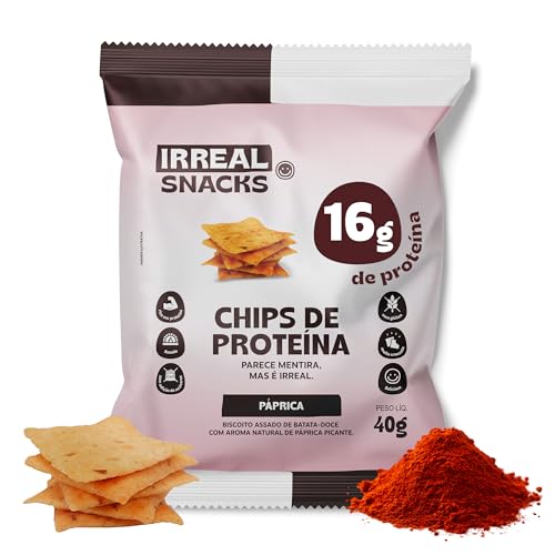 Irreal Snacks, Snack Proteico Salgado, Sabor Páprica, 40g, Feito com Batata Doce, Caseinato de Cálcio e Proteína de Arroz