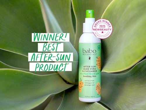 Babo Botanicals After Sun Soothing Mist - Aloe Vera & Cucumber - For Face, Body & Sensitive Skin - Non-Aerosol - No-touch application - EWG Verified - Alcohol-Free - Scented with cucumber extract