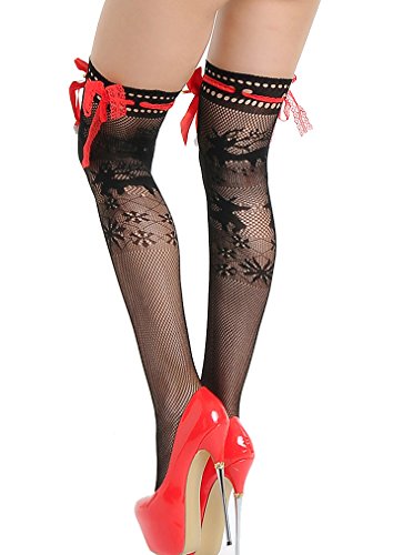 Sexy Fishnet Stockings Deer Jacquard Lace Tights Bow Socks Thigh High Stockings
