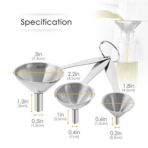AIEVE Kitchen Funnel, Funnels for Filling Bottles, Set of 3 Stainless