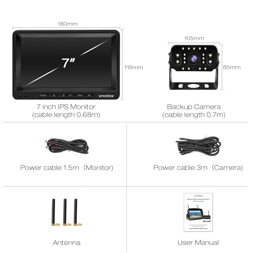 URVOLAX Truck Reversing Camera Wireless with AI Detection: Wireless Camera with 7 Inch 1080P FHD Monitor for Motorhome Caravan Trailer - Wireless System with Beep Alarm Loop Recording Zoom Function Night Vision