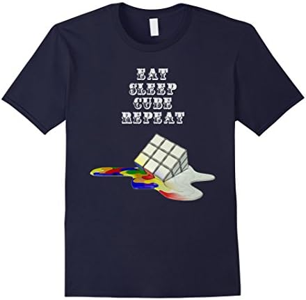 Men's Melting Rubix Cube Game - Eat Sleep Cube Repeat Shirt Large Navy