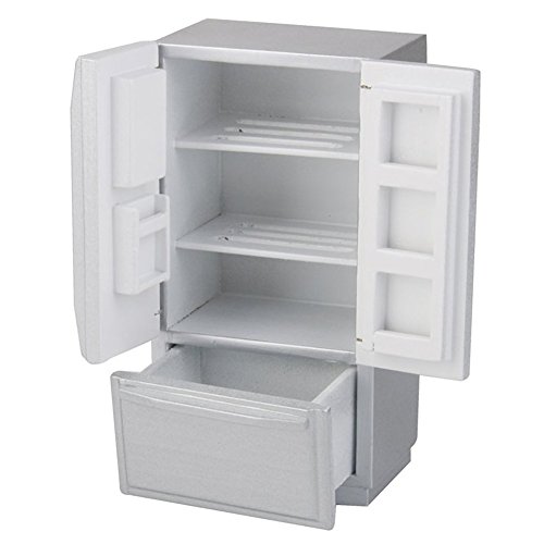 TOOGOO(R) 1:12 Dollhouse Kitchen Miniature Wooden Fridge Refrigerator (Silver)