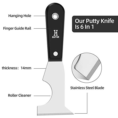 GUYUE Best Putty Knives Steel Putty Knives 6 in 1 Scraper Tool, Putty Knife Set, Drywall Knife